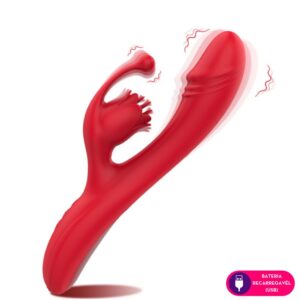 Vibrador ponto G com estimulador clitoriano em formato de rosa e aquecimento (4813)