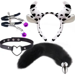 KIT SADO COM TIARA, PLUG, GRAMPOS PARA SEIOS E COLEIRA (408)