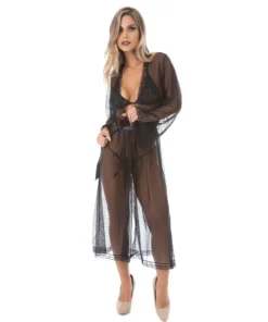 Robe Longo Tule Barrado Rendado (1114) preto