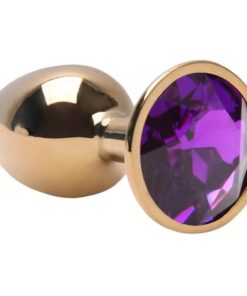 Plug Anal de Metal dourado com joia roxa (RY005) Tamanho M