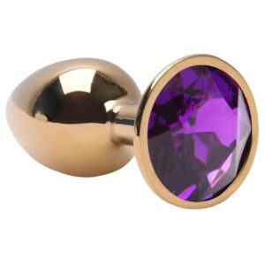 Plug Anal de Metal dourado com joia roxa (RY005) Tamanho M