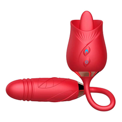 Vibrador em formato flor c/ lingua e movimento de vai e vem (1759) VERMELHO