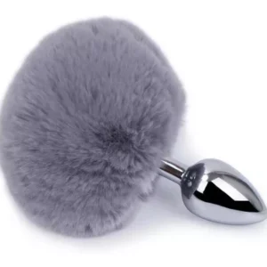 Plug anal de aço prata com pompom (1402)