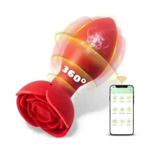 Plug Anal Rosa Giratória com Vibração Controle sem fio e aplicativo de celular (16-35)