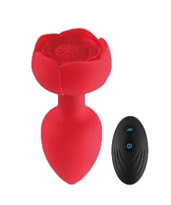 Plug Anal Vibratório com Formato de Rosa Controle sem fio (ABW002) Vermelho